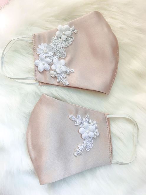 Picture of FLORAL EMBELLISHED MASK - TAUPE BLUSH